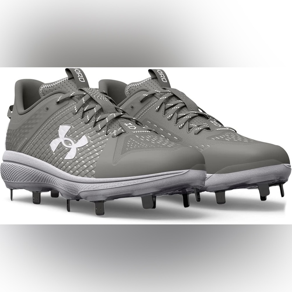NEW Under Armour Men Yard Low MT Charged Baseball Cleats Gray W Metal Spikes 14 - Picture 1 of 11